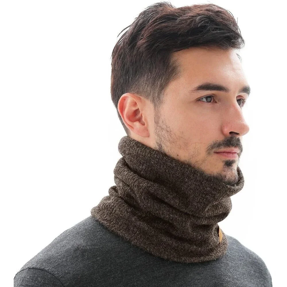 Men's Dark Brown Winter Ski Neck Gaiter Face Scarf Fleece Lined Windproof Scarve